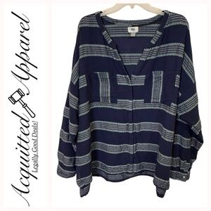 Old Navy Button Down Embroidered Striped Blouse XXL